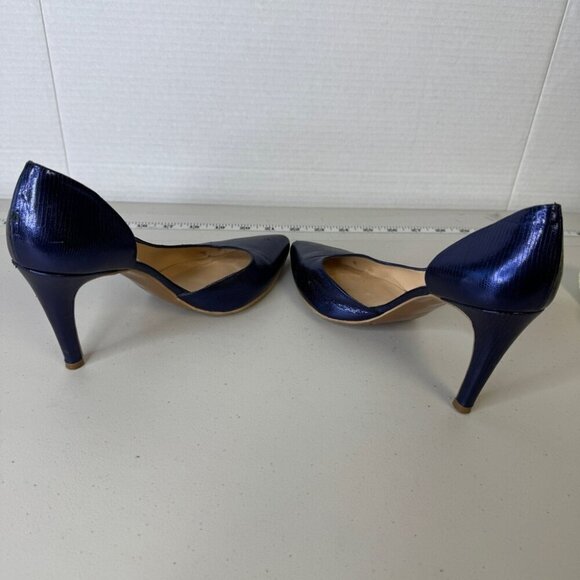 Brenda Zaro Blue Metallic Textured Leather Pump Heels Made In Spain Size 38 - Picture 3 of 15